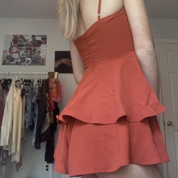 BURNT ORANGE RUFFLE ROMPER - Picture 2 of 2